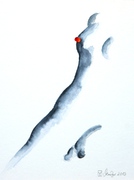Grey and Red 2013, Akt, Aquarell, Kunst, Art, Frau
