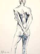 Akt, Aquarell, Kunst, Art, Rückenakt, Frau, schwarz-weiß