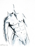 Akt, Aquarell, Kunst, Art, Mann, schwarz-weiß