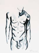 Akt, Aquarell, Kunst, Art, Mann, schwarz-weiß